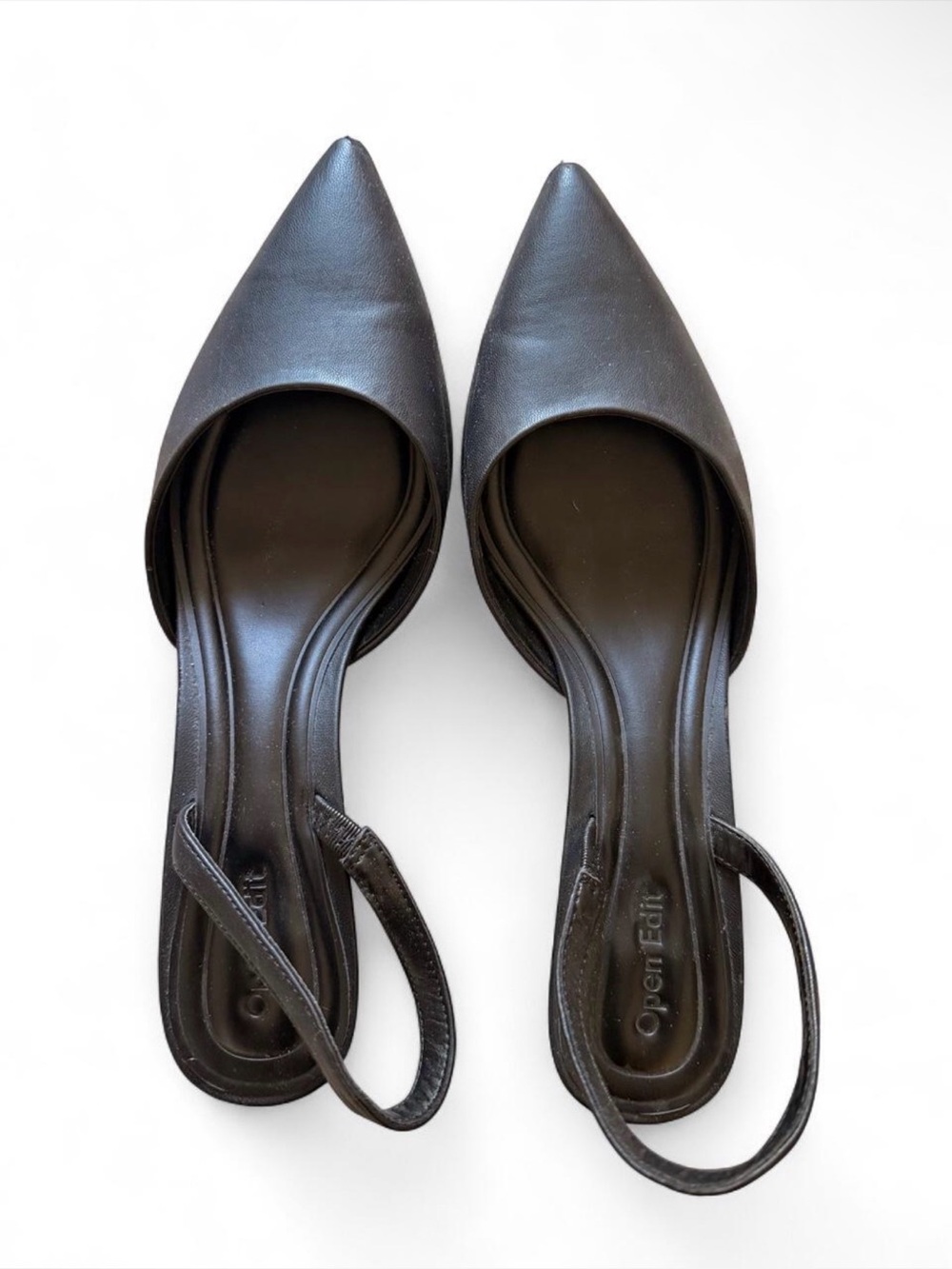Open Edit Black Pointed Toe Slingback Heels